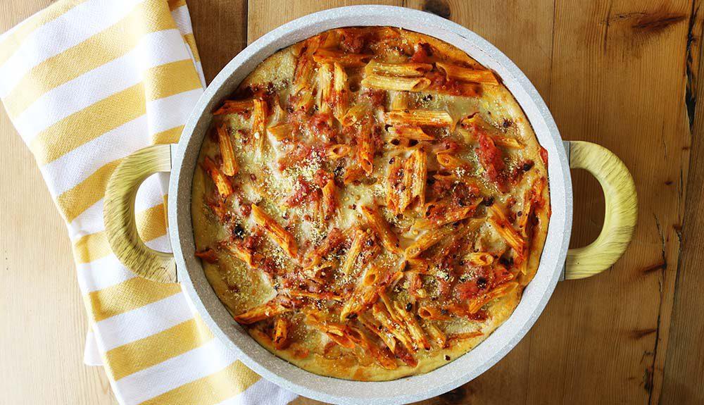 Plant Based Baked Penne with Plant-Powered Meat Sauce