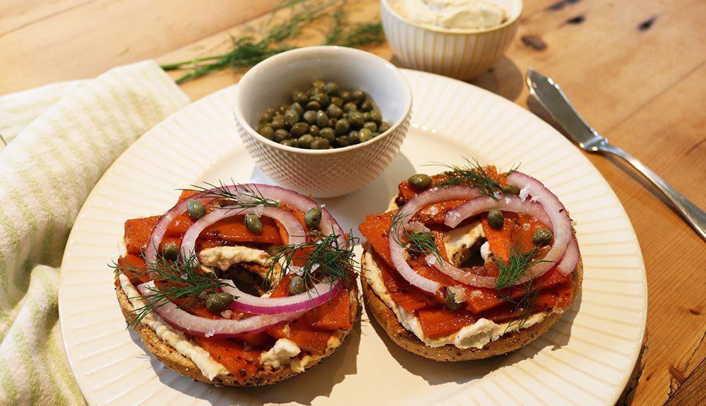Plant Based Carrot Lox & Cashew Cream Cheese Bagels