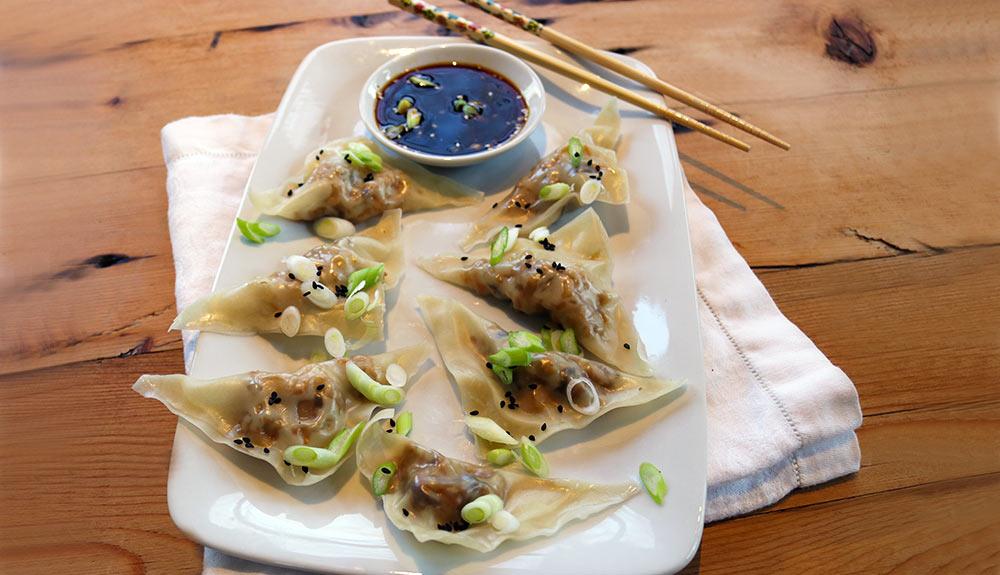 Plant Based Steamed Veggie Potstickers with Dipping Sauce
