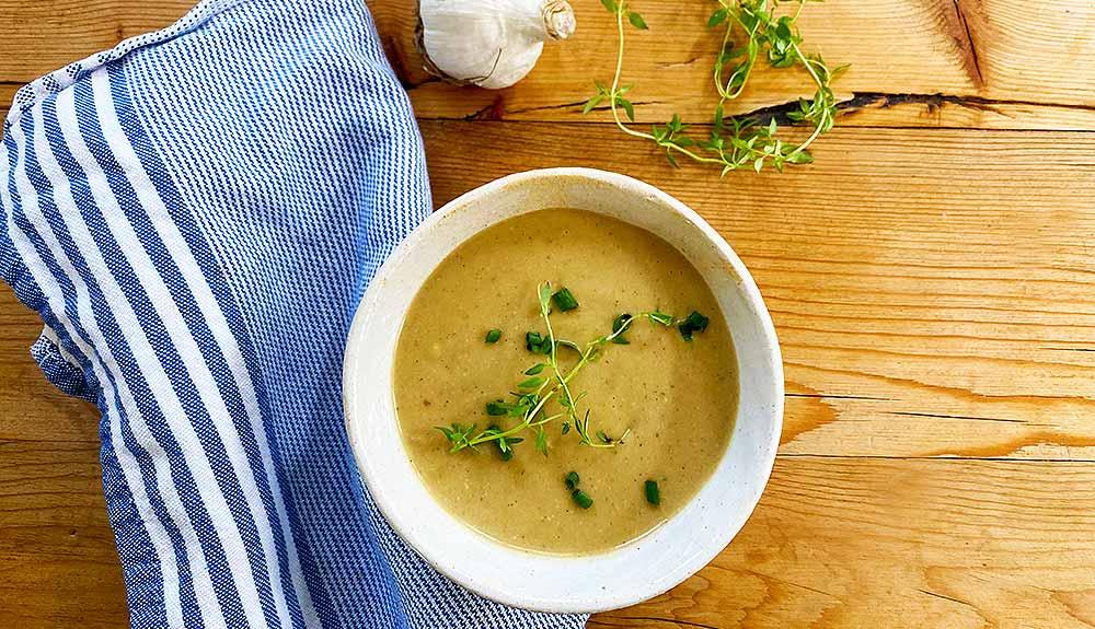 Plant Based Vegan Creamy Roasted Garlic Soup
