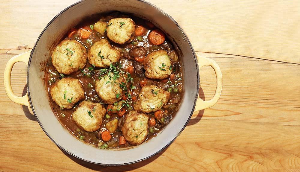 Plant Based Old-Fashioned Stew with Dumplings